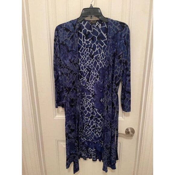 DUNIA Y2K Blue Animal Print Wrap Dress 3/4 Sleeve - Rayon & Lycra Blend - Women' - Picture 2 of 14